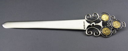 Antique Silver Letter Opener - Gold Sovereigns, 50th Wedding Anniversary